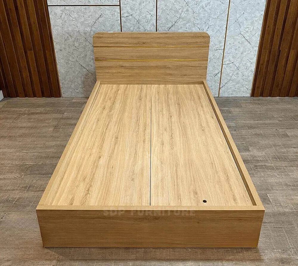 Toàn cảnh giường ngủ đơn 1m2 giá rẻ với màu vân gỗ tự nhiên