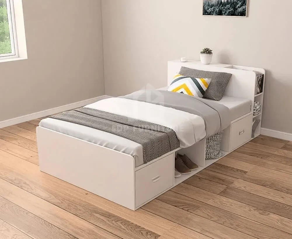 Giường gỗ 1.2 m giá rẻ màu trắng tinh tế dành cho người lớn