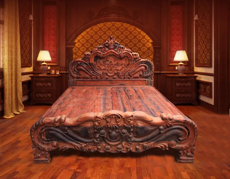 Mẫu giường được làm từ gỗ Cẩm Lai với phong cách hoàng gia sang trọng và đẳng cấp