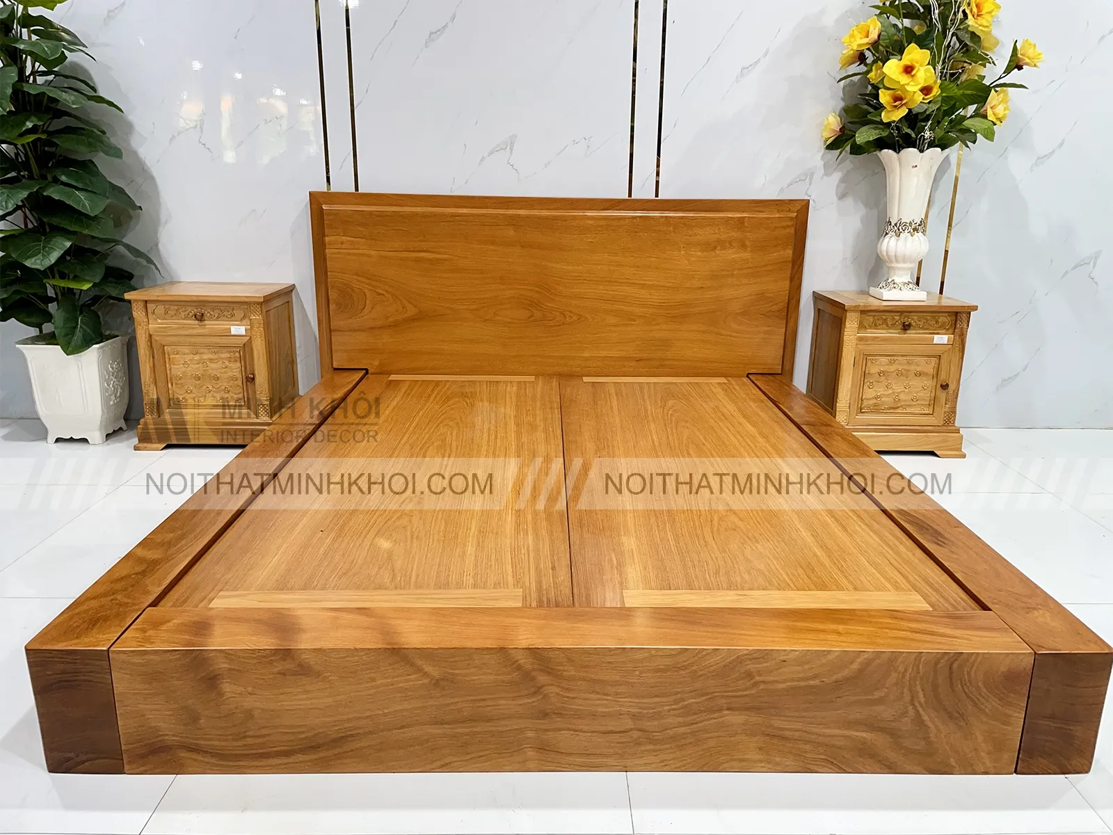 Giường Ngủ Gỗ Tự Nhiên Nguyên Khối thể hiện sự liền mạch của chất liệu