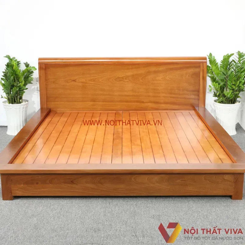 Giường ngủ thấp kiểu Nhật vạt phản gỗ xoan đào, thiết kế đơn giản tiện dụng