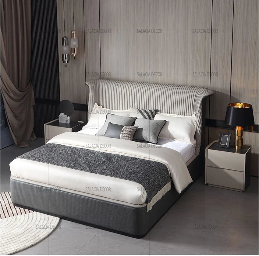 Giường gỗ công nghiệp phối kim loại, phong cách tối giản