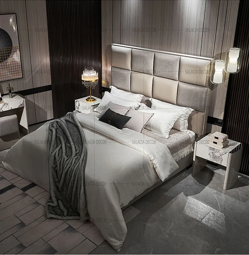 Giường đầu bọc nệm cao, kiểu dáng thanh lịch