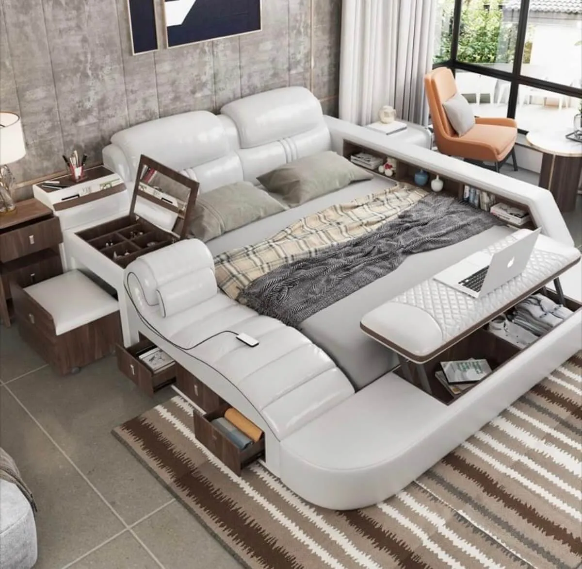 giường ngủ bọc da kết hợp ngăn kéo độc đáo