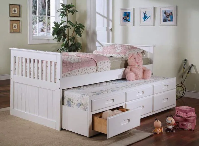 giường ngủ gỗ công nghiệp màu trắng hai tầng