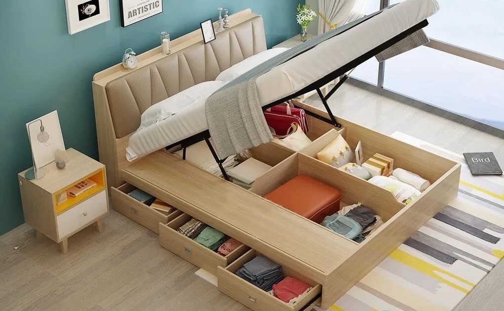 mẫu giường ngủ gỗ công nghiệp có ngăn kéo bên hông