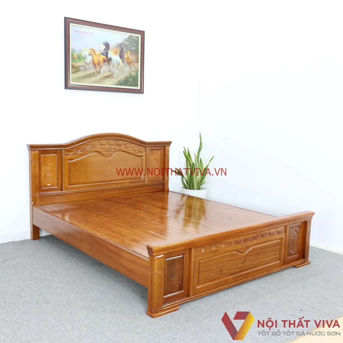 Mẫu giường ngủ gỗ Sồi Nga 1m2x2m màu cánh gián đẹp, mang phong cách hiện đại tối giản.