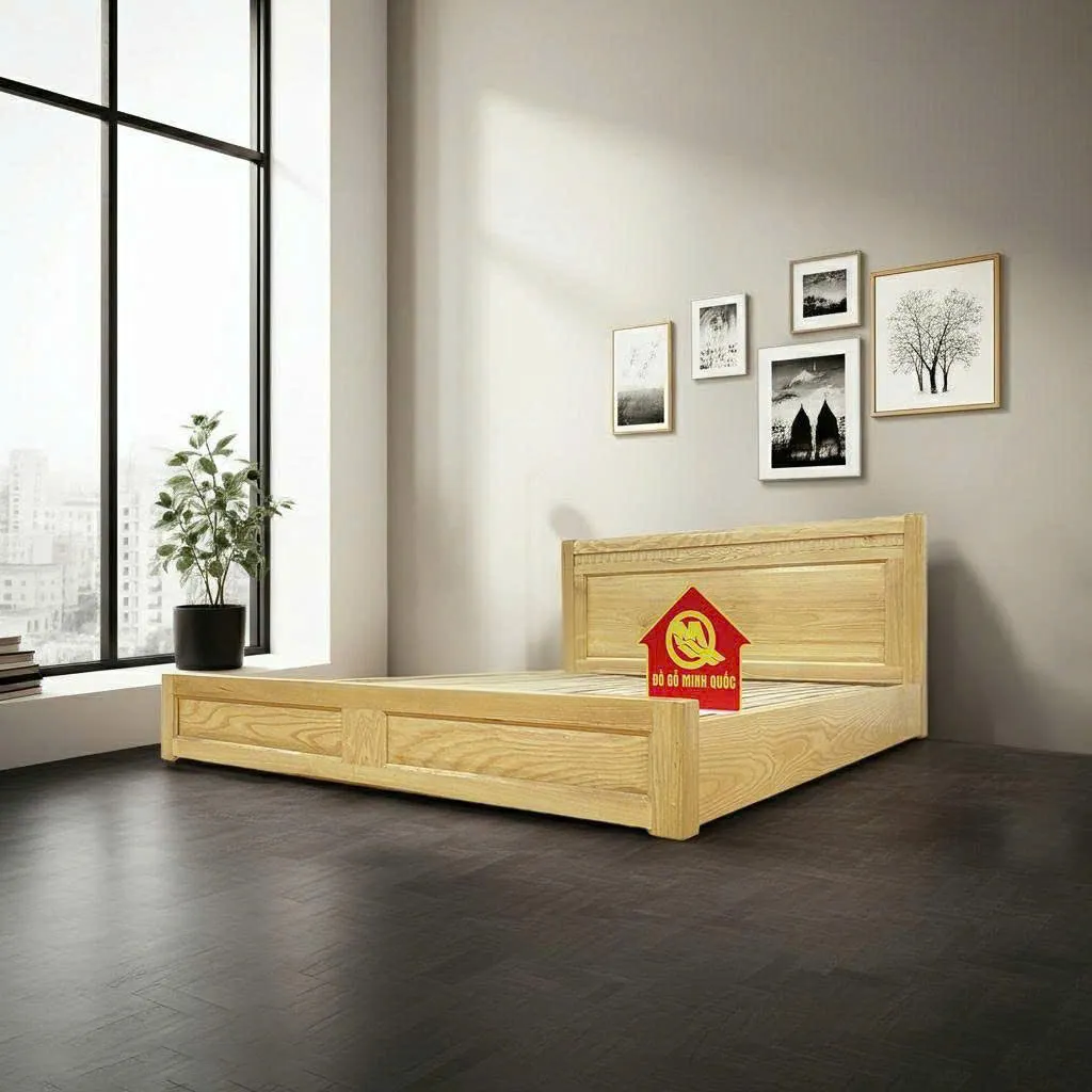 Giường ngủ gỗ sồi tự nhiên kiểu Nhật PT-SP250 với thiết kế tối giản, hiện đại