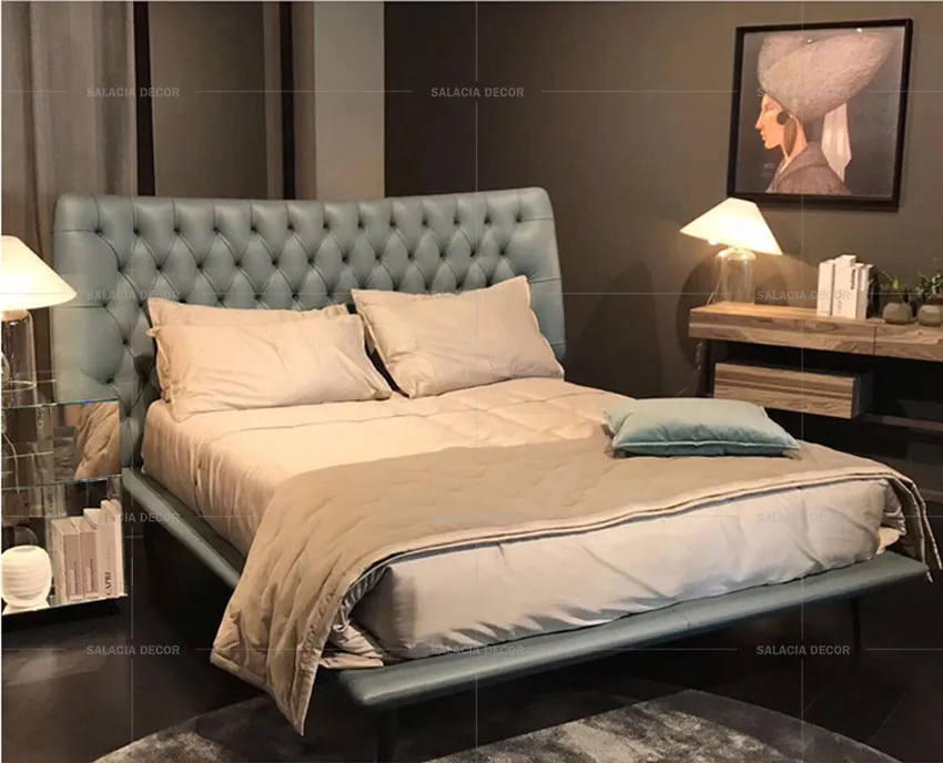 Giường gỗ trắng phong cách Neoclassic, chi tiết chạm khắc