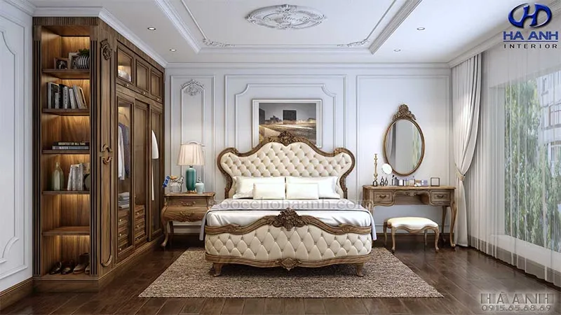 Giường ngủ tân cổ điển gỗ óc chó HNC 605