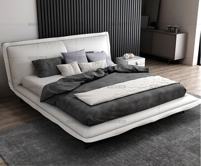 Giường gỗ công nghiệp phủ melamine trắng, phong cách Bắc Âu tối giản