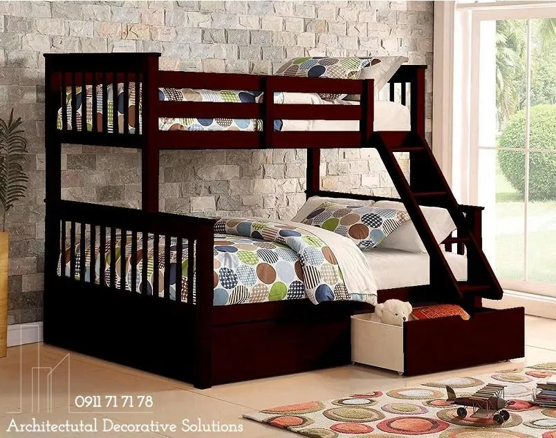 Giường tầng 1T màu nâu sang trọng đẳng cấp từ gỗ tự nhiên