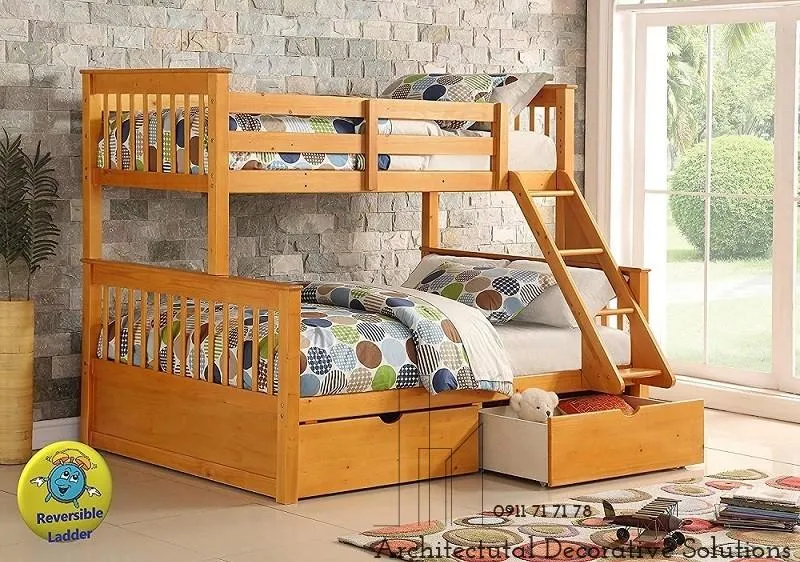 Giường tầng người lớn gỗ màu vàng tích hợp hộc lưu trữ