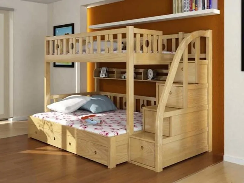 Giường tầng 439T gỗ tự nhiên phối màu tinh tế cho phòng ngủ
