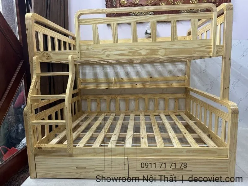 Giường 2 tầng 443T kết hợp nệm cao su non êm ái