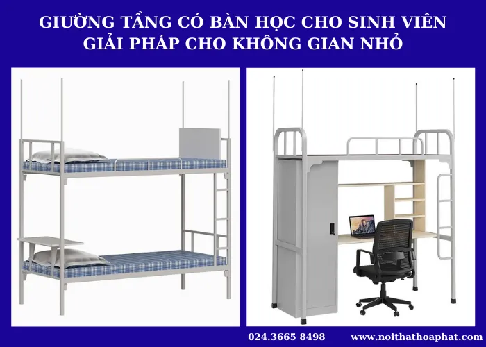 Mẫu giường tầng có bàn học cho sinh viên hiện đại và tiện dụng