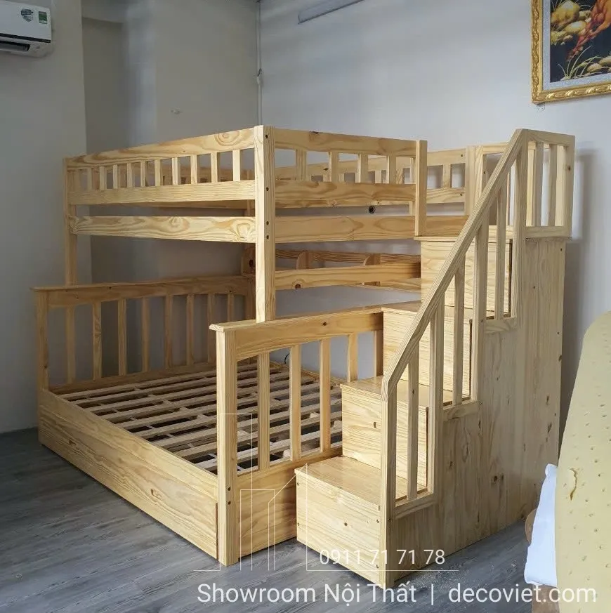 Giường tầng gỗ 440T tích hợp ngăn kéo tiện dụng cho gia đình
