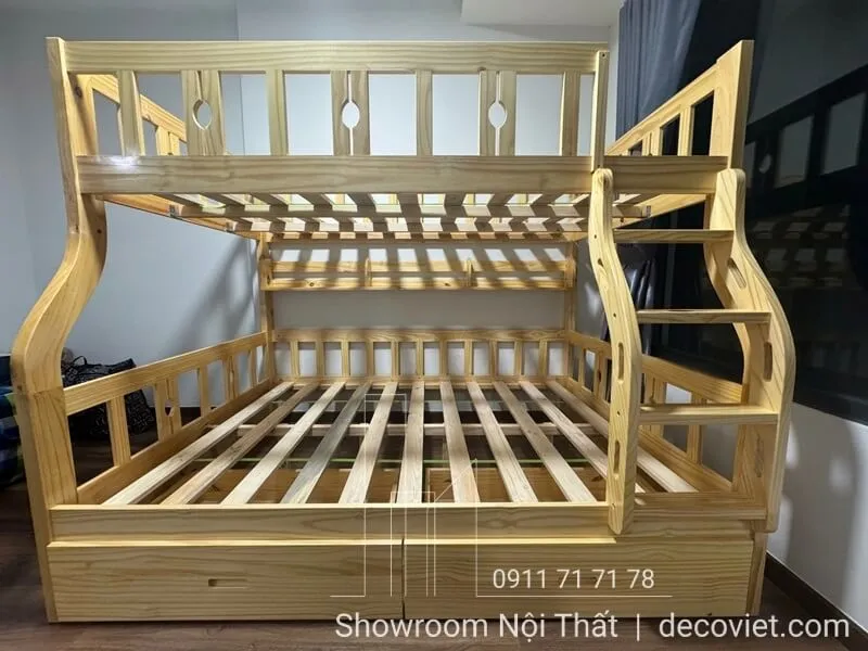Giường tầng gỗ 446T màu nâu cánh gián sang trọng và ấm áp