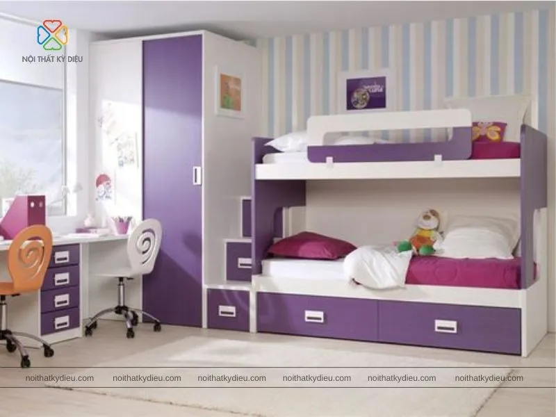Thiết kế giường tầng nhiều hệ tủ giúp tiết kiệm diện tích tối đa