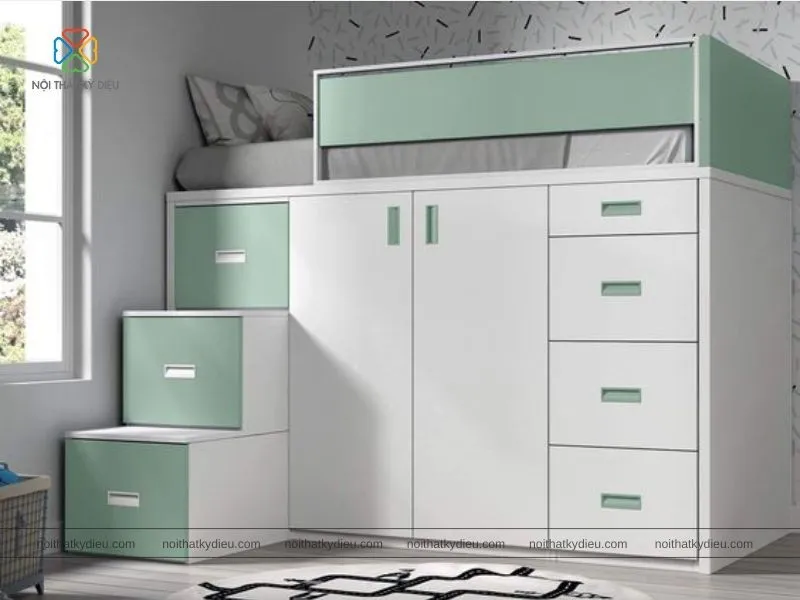 Giường tầng tone màu xanh pastel trẻ trung, năng động