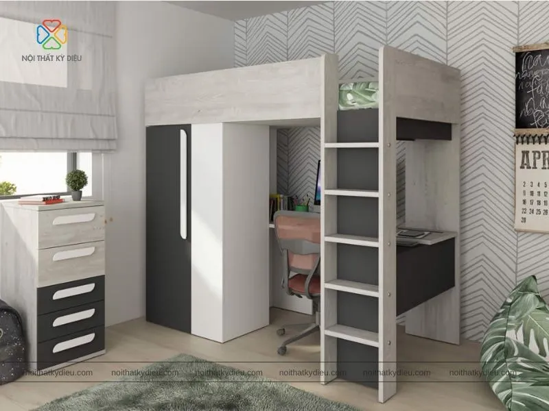 Giường tầng kết hợp tủ quần áo giúp tận dụng không gian tối đa