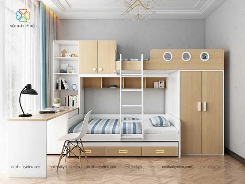 Giường tầng kết hợp tủ quần áo tăng giá trị thẩm mỹ cho căn phòng