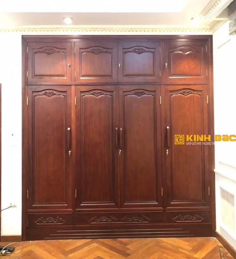 Tủ quần áo gỗ hương đá 4 cánh với thiết kế tối giản hiện đại