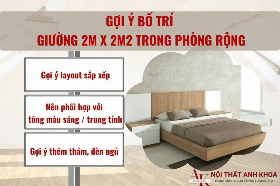 Gợi ý bố trí giường 2m x 2m2 trong phòng rộng