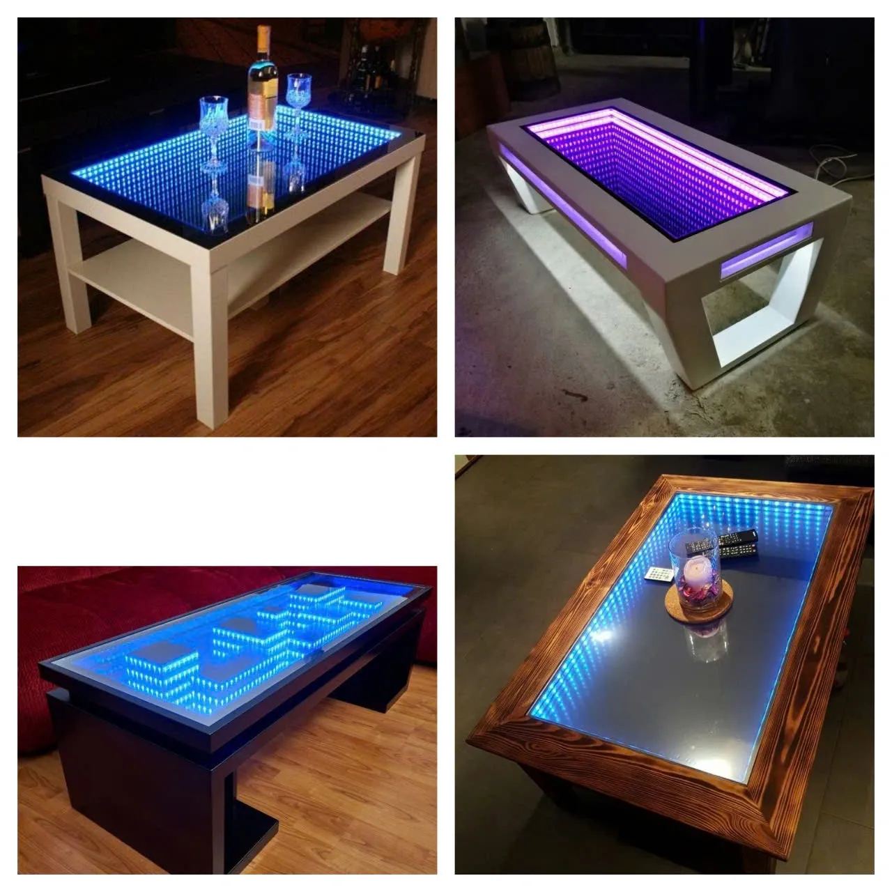 Chi tiết bàn phòng khách gương vô cực với hiệu ứng ánh sáng