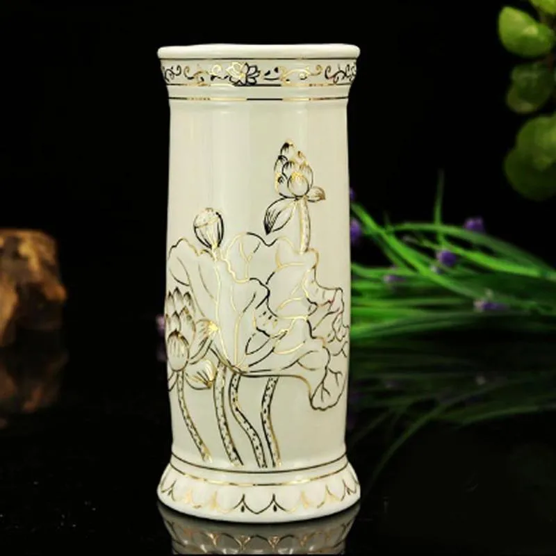 Ống hương sứ trắng viền vàng cỡ lớn phù hợp cho các không gian thờ tự rộng rãi