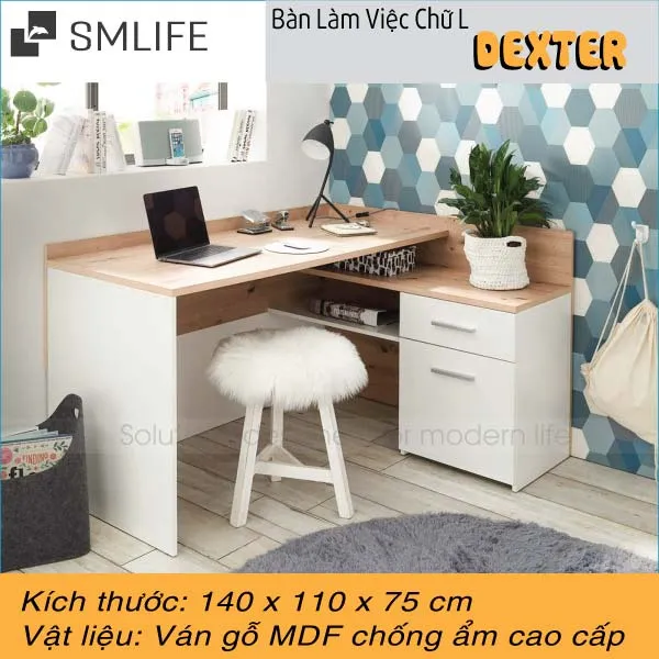 Hình dáng mẫu bàn làm việc đẹp tại nhà chữ L hiện đại, tận dụng góc tường