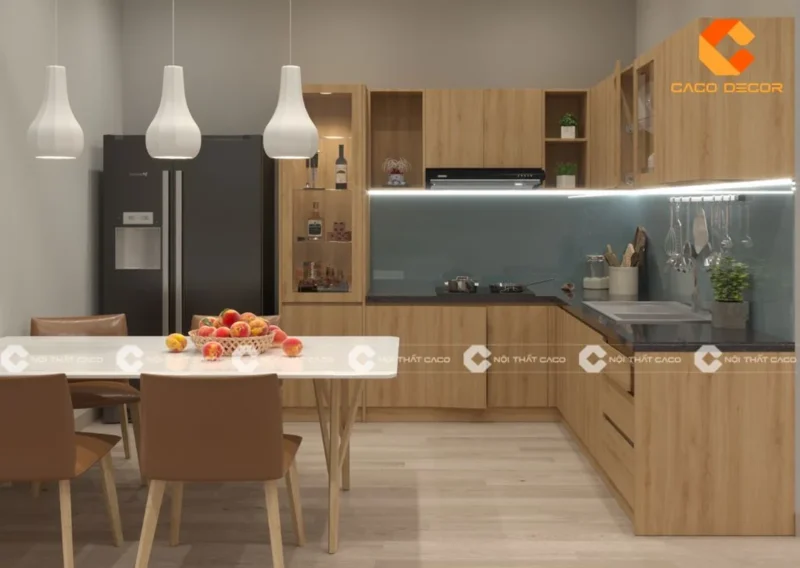Hoàn thiện thiết kế tủ bếp có bàn thờ Táo quân gọn gàng an toàn