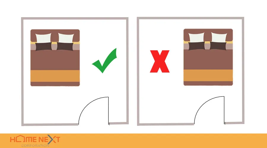 Bố trí giường ngủ lệch cửa phòng