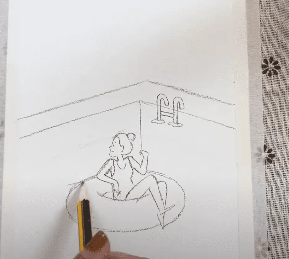 Vẽ cầu thang xuống bể bơi