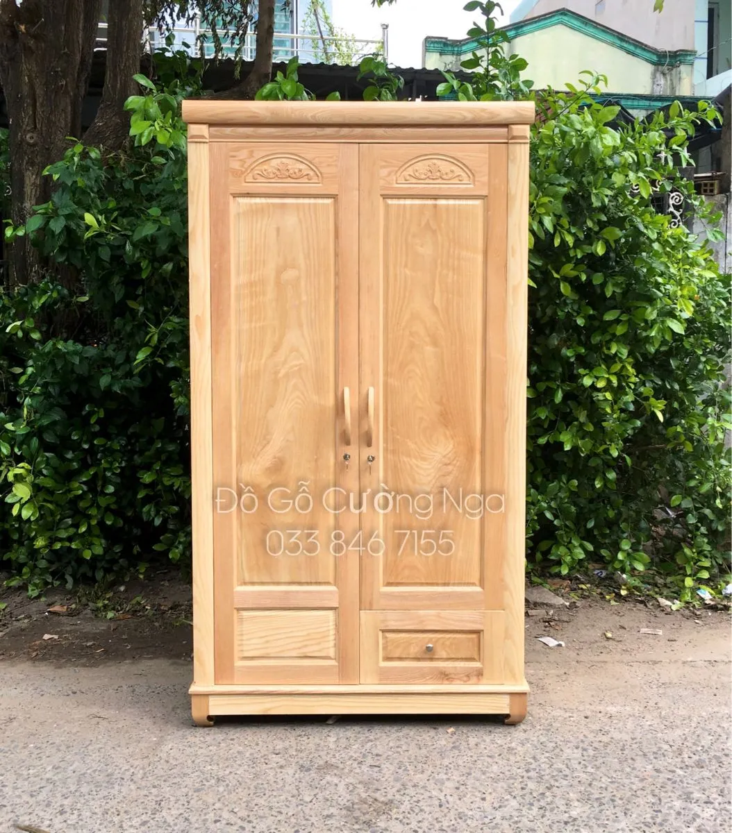 Tủ áo gỗ sồi nga 2 cánh vòm bền đẹp với thiết kế cong nhẹ nhàng