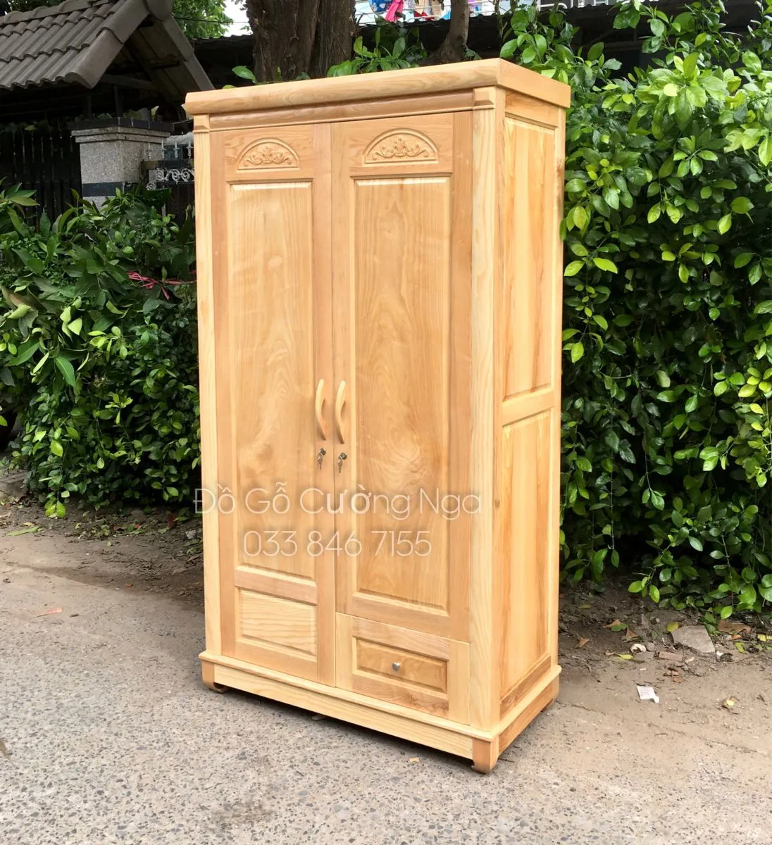 Tủ quần áo gỗ sồi 2 cánh đơn giản, tiết kiệm diện tích cho phòng ngủ nhỏ