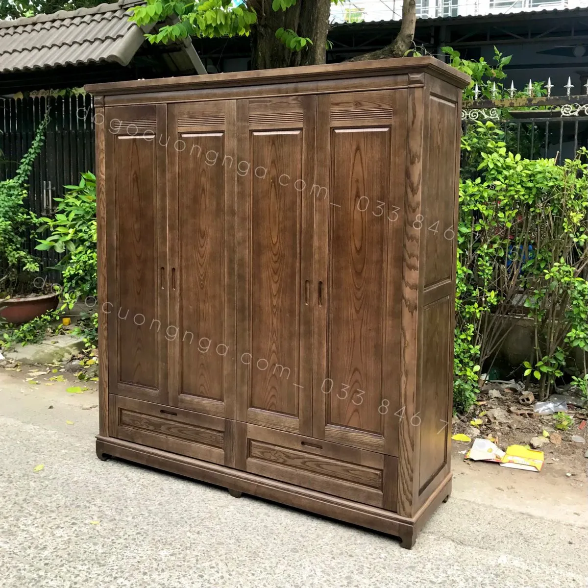 Tủ quần áo gỗ sồi phong cách Á Đông truyền thống