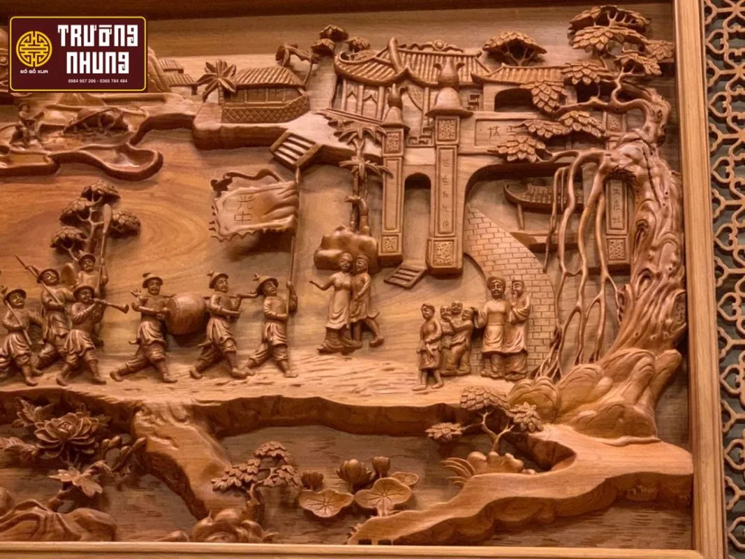 Mẫu tranh gỗ gụ đẹp với đường nét chạm trổ cầu kỳ