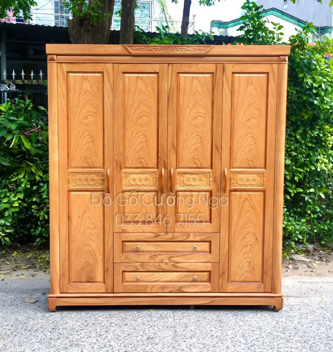 Tủ quần áo gỗ 4 cánh kiểu hiện đại đơn giản