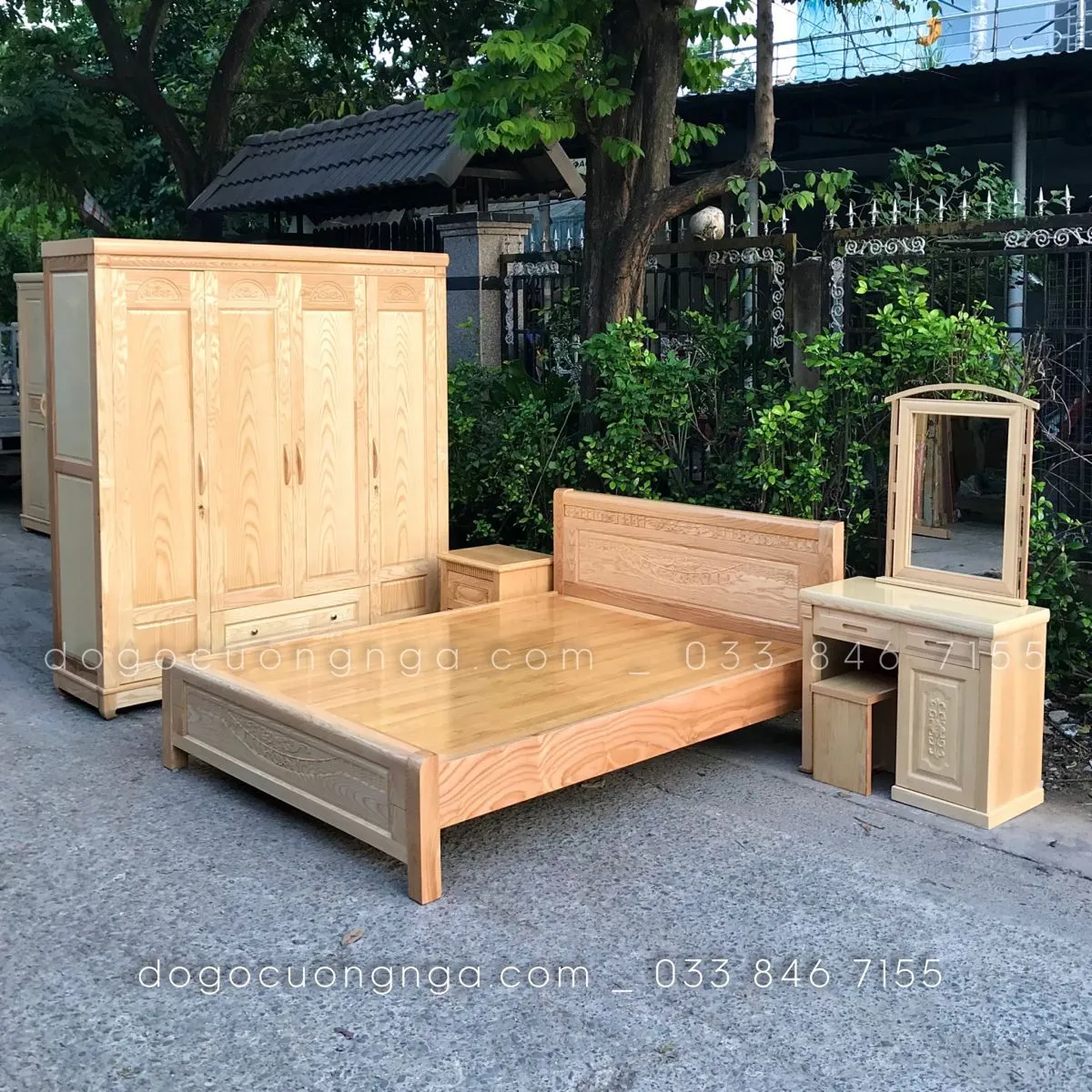 Tủ quần áo gỗ sồi với thiết kế hiện đại, đường vân gỗ sắc nét