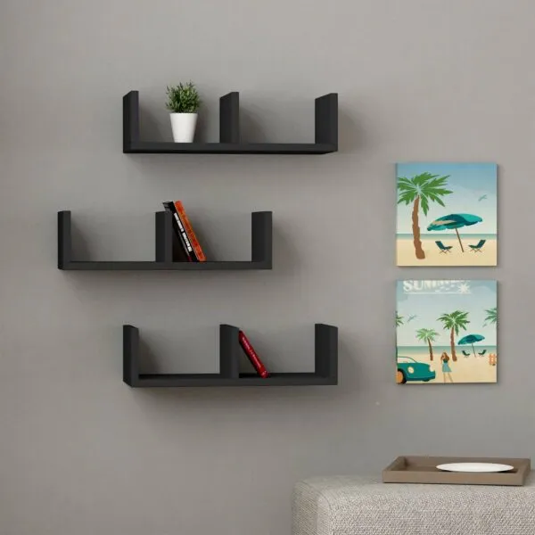 Mẫu kệ sách chữ U treo tường bằng gỗ, thiết kế linh hoạt