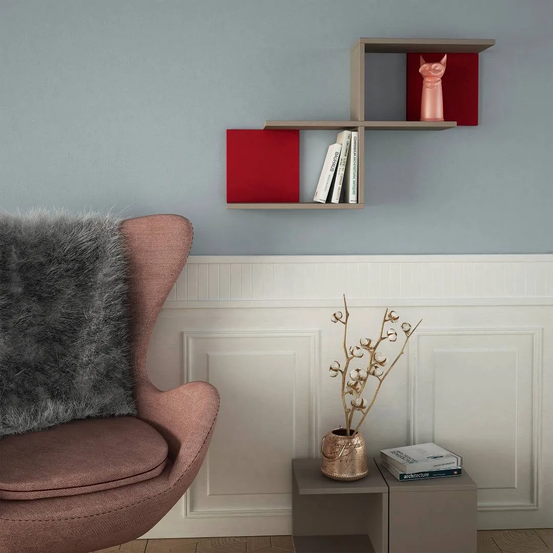 Màu sắc của kệ sách treo tường bằng gỗ, tạo điểm nhấn cho căn phòng