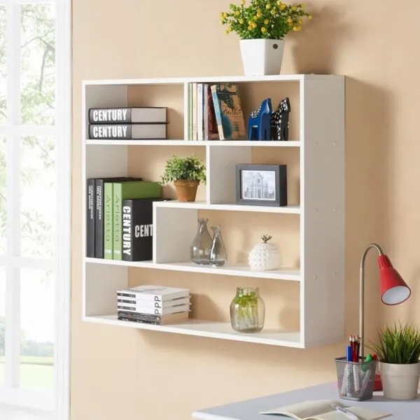 Kệ sách treo tường bằng gỗ giúp tối ưu không gian làm việc