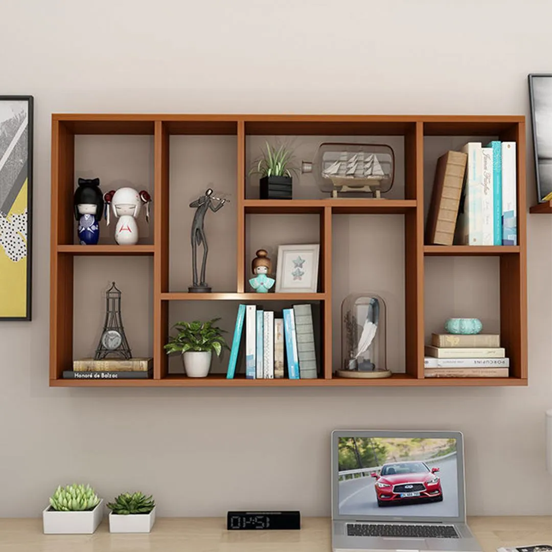 Mẫu giá sách treo tường bằng gỗ công nghiệp màu vân gỗ ấm áp