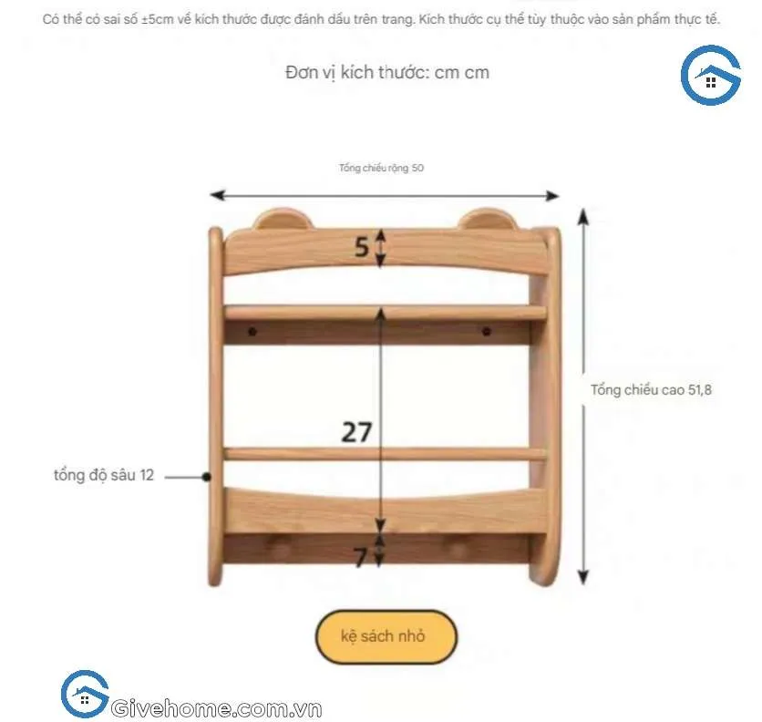 Mẫu kệ sách treo tường bằng gỗ tự nhiên kích thước nhỏ