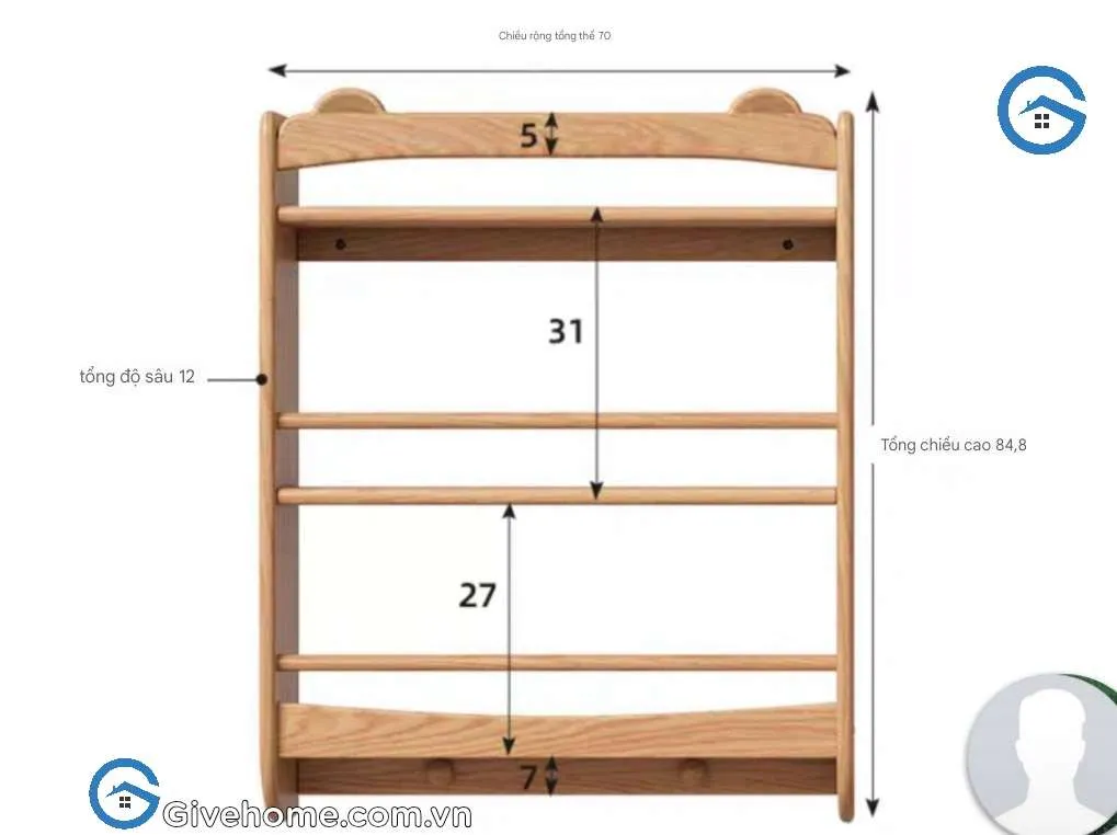 Chi tiết kệ sách treo tường bằng gỗ tự nhiên loại lớn