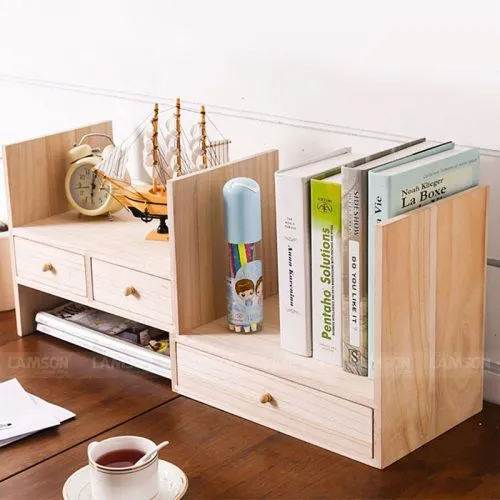 Kệ gỗ để bàn làm việc đa năng, thiết kế thông minh giúp sắp xếp gọn gàng