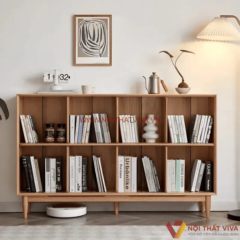 Giá Đựng Sách Gỗ Tự Nhiên Nhỏ Gọn Thiết Kế Đa Ô Đẹp