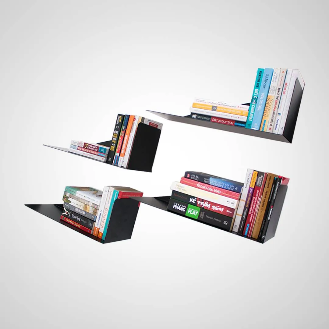 Kệ sách treo tường chữ L bằng gỗ, thích hợp cho không gian hẹp