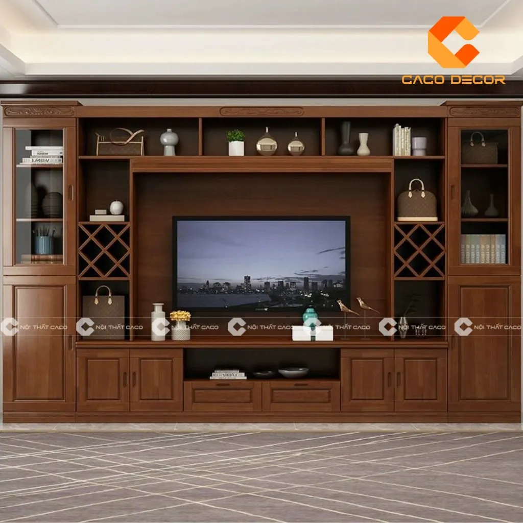 Mẫu kệ tivi phòng khách gỗ tự nhiên thiết kế hiện đại (KTVG01)